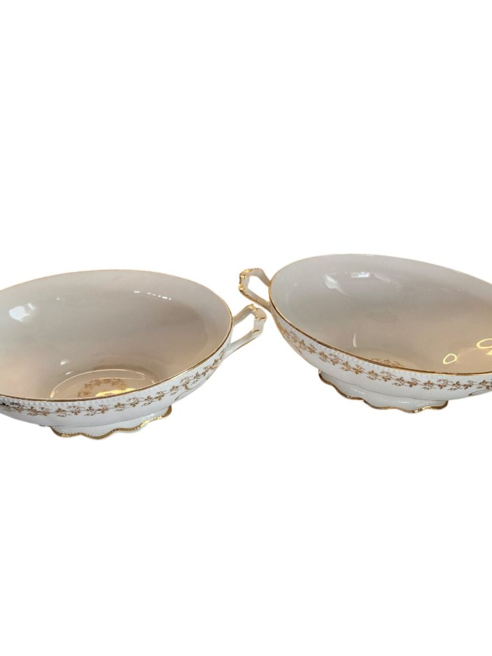 vintage Homer Laughlin White Semi-Porcelain Vegetable Bowls delicate gilded grap